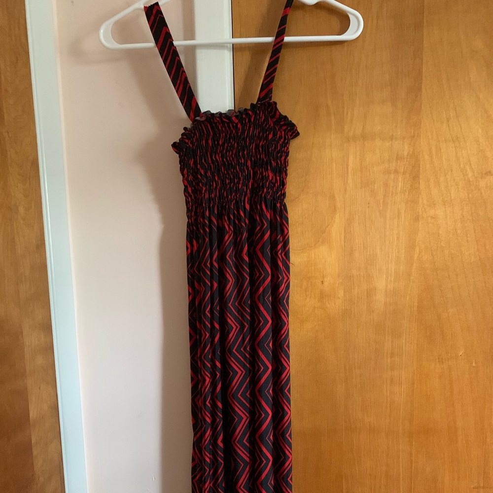 Red and Black ZigZag Stripe Long Sundress Small
